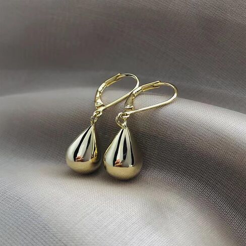 Sterling Silver Drop Ball Earrings for Women Girls 18k Gold Small Round Balls hoop Earring Leverback Dangle Drop Earrings Fashion Hypoallergenic Jewelry in Saudi Arabia