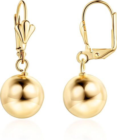 Barzel 18K Gold Plated Dangling Ball Drop Earrings, 8-12mm Sizes, Gold Plated, Tarnish Free, Made in Brazil in Saudi Arabia