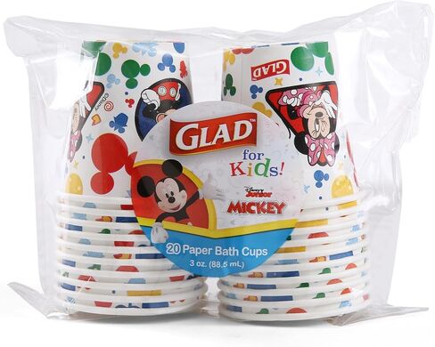 Glad for Kids Disney Mickey and Friends 3oz Mini Paper Bathroom Cups for Kids, Disney Paper Cups, Kids Bathroom Cups, Mouth Rinse Cups for Kids, 3oz Paper Cups 20 Ct in Kuwait