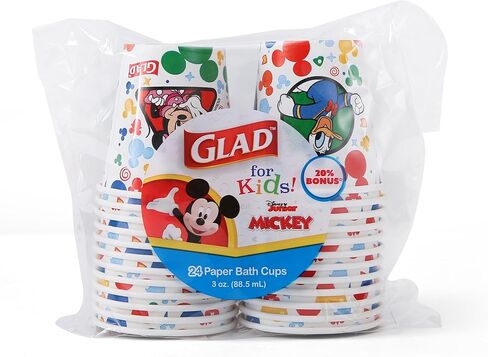Glad for Kids Disney Mickey and Friends 3oz Mini Paper Bathroom Cups for Kids, Disney Paper Cups, Kids Bathroom Cups, Mouth Rinse Cups for Kids, 3oz Paper Cups 20 Ct in Kuwait
