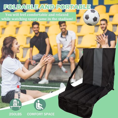 وسادة مقعد استاد كبيرة محمولة من فرس النهر، مقعد مبطن خفيف الوزن للحفلات الخارجية والأحداث الرياضية، مقاعد استاد مطوية مع جيب شبكي، وسادة مبيض مع مسند ظهر، أسود in Kuwait