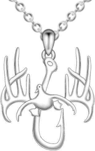 PROESS Fish Hook Necklace for Men 925 Sterling Silver Antler Duck Pendant Necklace Antler Fish Hook Hunting Jewelry Gifts for Father Son in Saudi Arabia