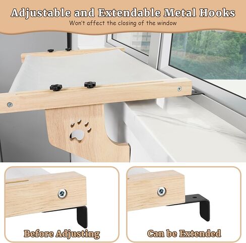 ZooZoo Cat Window Sill Perch Cat Bed, Adjustable 2-in-1 Large Cat Window Hammock Seat with Durable & Sturdy Wooden Frame, Easy to Install Cat Bed for Floor,Windowsill,Bedside or Cabinet(21.7"L -40lb) in Kuwait