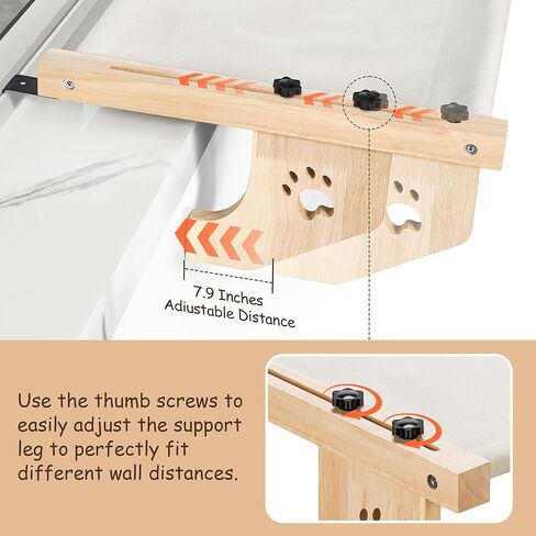 ZooZoo Cat Window Sill Perch Cat Bed, Adjustable 2-in-1 Large Cat Window Hammock Seat with Durable & Sturdy Wooden Frame, Easy to Install Cat Bed for Floor,Windowsill,Bedside or Cabinet(21.7"L -40lb) in Kuwait