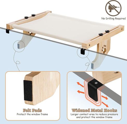 ZooZoo Cat Window Sill Perch Cat Bed, Adjustable 2-in-1 Large Cat Window Hammock Seat with Durable & Sturdy Wooden Frame, Easy to Install Cat Bed for Floor,Windowsill,Bedside or Cabinet(21.7"L -40lb) in Kuwait
