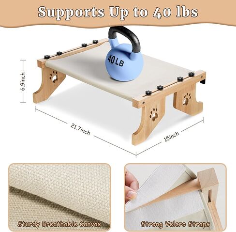 ZooZoo Cat Window Sill Perch Cat Bed, Adjustable 2-in-1 Large Cat Window Hammock Seat with Durable & Sturdy Wooden Frame, Easy to Install Cat Bed for Floor,Windowsill,Bedside or Cabinet(21.7"L -40lb) in Kuwait