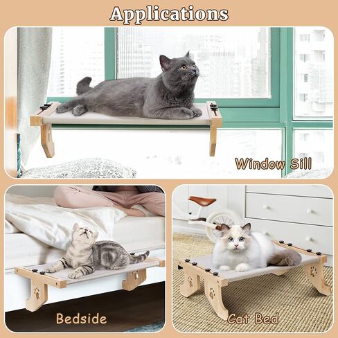 ZooZoo Cat Window Sill Perch Cat Bed, Adjustable 2-in-1 Large Cat Window Hammock Seat with Durable & Sturdy Wooden Frame, Easy to Install Cat Bed for Floor,Windowsill,Bedside or Cabinet(21.7"L -40lb) in Kuwait