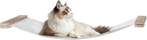 HOOBRO Cat Wall Hammock, Extra Long Cat Shelves, 29.5" L x 11.8" W, Easy to Install, Holds up to 40 lb, Wooden Cat Wall Furinture for Kitten, Medium and Large Cats, Greige and White BG02CS03 in Saudi Arabia