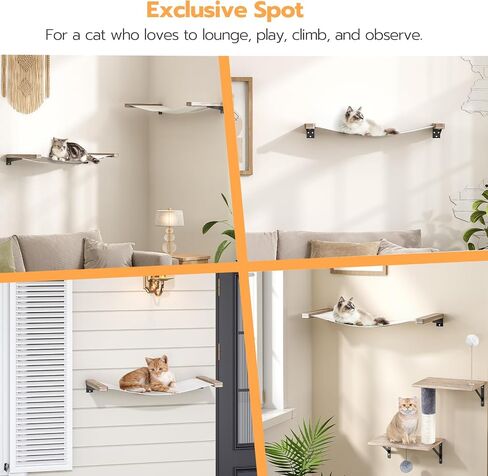 HOOBRO Cat Wall Hammock, Extra Long Cat Shelves, 29.5" L x 11.8" W, Easy to Install, Holds up to 40 lb, Wooden Cat Wall Furinture for Kitten, Medium and Large Cats, Greige and White BG02CS03 in Saudi Arabia