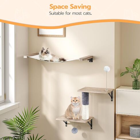HOOBRO Cat Wall Hammock, Extra Long Cat Shelves, 29.5" L x 11.8" W, Easy to Install, Holds up to 40 lb, Wooden Cat Wall Furinture for Kitten, Medium and Large Cats, Greige and White BG02CS03 in Saudi Arabia
