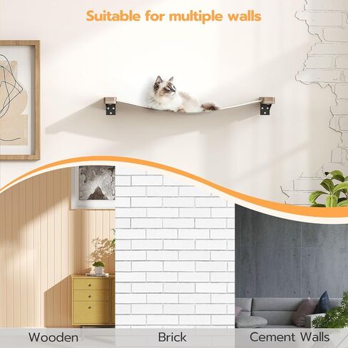 HOOBRO Cat Wall Hammock, Extra Long Cat Shelves, 29.5" L x 11.8" W, Easy to Install, Holds up to 40 lb, Wooden Cat Wall Furinture for Kitten, Medium and Large Cats, Greige and White BG02CS03 in Saudi Arabia