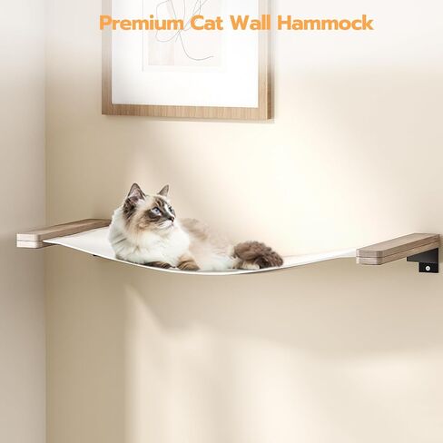 HOOBRO Cat Wall Hammock, Extra Long Cat Shelves, 29.5" L x 11.8" W, Easy to Install, Holds up to 40 lb, Wooden Cat Wall Furinture for Kitten, Medium and Large Cats, Greige and White BG02CS03 in Saudi Arabia