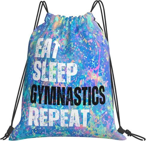 Qiohoey Eat Sleep Gymnastics Repeat Drawstring Backpack Gym String Bag Sports Drawstring Sackpack For Women Men in Saudi Arabia