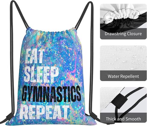 Qiohoey Eat Sleep Gymnastics Repeat Drawstring Backpack Gym String Bag Sports Drawstring Sackpack For Women Men in Saudi Arabia