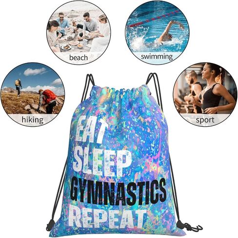Qiohoey Eat Sleep Gymnastics Repeat Drawstring Backpack Gym String Bag Sports Drawstring Sackpack For Women Men in Saudi Arabia