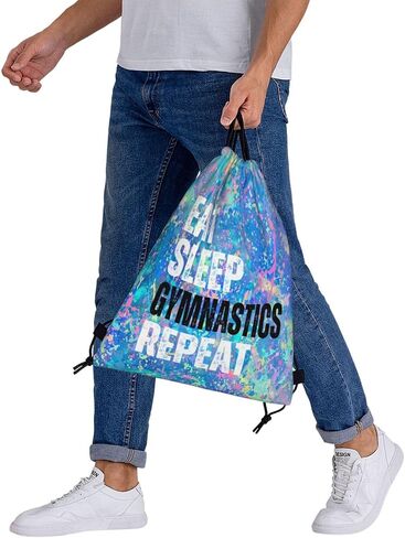 Qiohoey Eat Sleep Gymnastics Repeat Drawstring Backpack Gym String Bag Sports Drawstring Sackpack For Women Men in Saudi Arabia