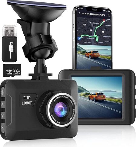 Generic كاميرا داش للسيارة، كاميرات داش كام FHD 1080P داش كام أمامية مع بطاقة 32 جيجابايت، كاميرا داش كام للرؤية الليلية الفائقة، داشكام للسيارات مع تسجيل حلقة WDR، مستشعر G، شاشة وقوف السيارات، كشف الحركة، داشبوا in Kuwait