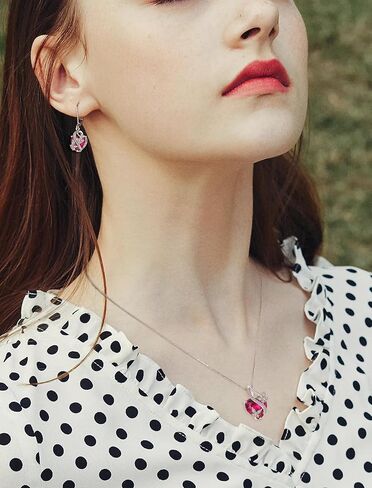 Vesitim 925 Sterling Silver Heart Butterfly Pendant Necklace Earrings Women Jewelry Set Gift with Birthstone Created Ruby in Kuwait