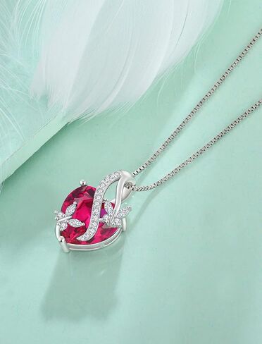 Vesitim 925 Sterling Silver Heart Butterfly Pendant Necklace Earrings Women Jewelry Set Gift with Birthstone Created Ruby in Kuwait