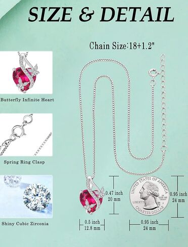 Vesitim 925 Sterling Silver Heart Butterfly Pendant Necklace Earrings Women Jewelry Set Gift with Birthstone Created Ruby in Kuwait