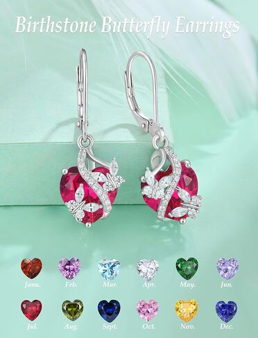 Vesitim 925 Sterling Silver Heart Butterfly Pendant Necklace Earrings Women Jewelry Set Gift with Birthstone Created Ruby in Kuwait
