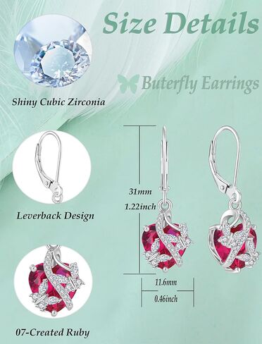 Vesitim 925 Sterling Silver Heart Butterfly Pendant Necklace Earrings Women Jewelry Set Gift with Birthstone Created Ruby in Kuwait