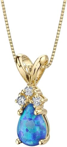 Peora 14K Yellow Gold Created Blue Opal Pendant and matching Earrings - Pear Shaped Created Blue Opal Diamond Pendant 0.55 Carat + Pear Shaped Created Blue Opal Stud Earrings 1 Carat in Saudi Arabia