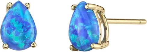 Peora 14K Yellow Gold Created Blue Opal Pendant and matching Earrings - Pear Shaped Created Blue Opal Diamond Pendant 0.55 Carat + Pear Shaped Created Blue Opal Stud Earrings 1 Carat in Saudi Arabia