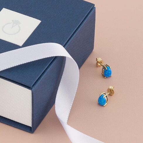 Peora 14K Yellow Gold Created Blue Opal Pendant and matching Earrings - Pear Shaped Created Blue Opal Diamond Pendant 0.55 Carat + Pear Shaped Created Blue Opal Stud Earrings 1 Carat in Saudi Arabia