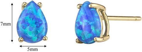 Peora 14K Yellow Gold Created Blue Opal Pendant and matching Earrings - Pear Shaped Created Blue Opal Diamond Pendant 0.55 Carat + Pear Shaped Created Blue Opal Stud Earrings 1 Carat in Saudi Arabia