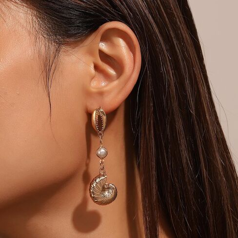 Doubnine Sea Shell Charm Cowrie Earrings Dangle Golden Mermaid Earrings Scallop Beach Retro Chic Women Girls Gift Ocean Jewelry in Saudi Arabia