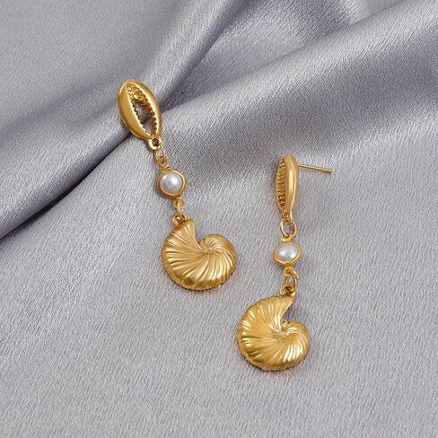 Doubnine Sea Shell Charm Cowrie Earrings Dangle Golden Mermaid Earrings Scallop Beach Retro Chic Women Girls Gift Ocean Jewelry in Saudi Arabia