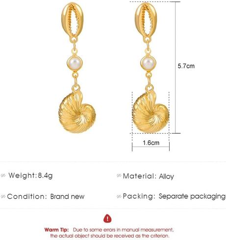 Doubnine Sea Shell Charm Cowrie Earrings Dangle Golden Mermaid Earrings Scallop Beach Retro Chic Women Girls Gift Ocean Jewelry in Saudi Arabia