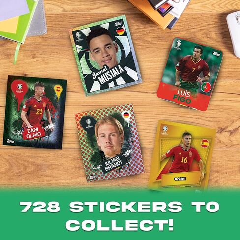 Topps Euro 2024 Soccer Sticker Bundle, Including Mega Eco Box with 1 Limited Edition Gold Signature Series & 2 Parallels + 10 Sticker Booster Packs, 147 Stickers Included in Kuwait