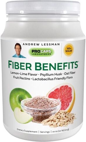 ANDREW LESSMAN Fiber Benefits Powder 120 Servings - Lemon-Lime, Gentle, Natural Soluble/Insoluble Fiber, Promotes Regularity & Cleansing. Psyllium Husk, Oat, Apple, Grapefruit, Guar Gum, Probiotics in Saudi Arabia