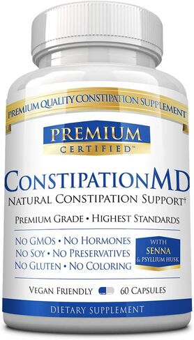 Premium Certified ConstipationMD - Promote Regularity with 500mg Senna, Psyllium Husk. Prune, and Aloe Vera - 60 Vegan Friendly Capsules - Dual-Action to Balance and Ease Symptoms in Kuwait