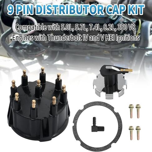 UOIENRT 9-Pin Distributor Cover Kit Replacement for 5.0L, 5.7L, 7.4L, 8.2L, 350 V8 Engines with Thunderbolt IV and V HEI Ignitions Replace 805759Q3, 805759T3, 805759T1, 18-5395, 18-5273 in Saudi Arabia