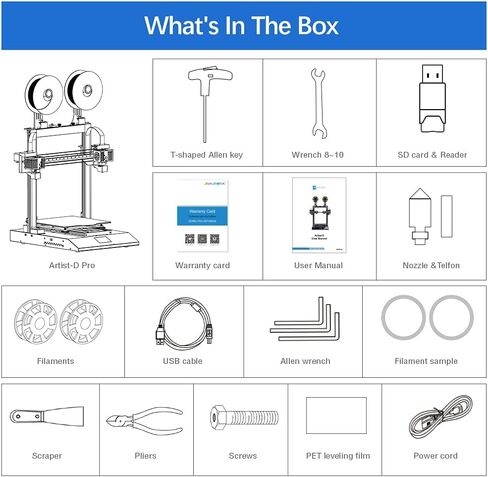 JG MAKER طابعة كبيرة ثلاثية الأبعاد Artist-D Pro Auto Bed Leveling IDEX Dual Extruder طابعات ثلاثية الأبعاد محرك مباشر باثق خطي السكك الحديدية حجم بناء كبير 11.81x11.81x13.38in 98% تم تجميعها مسبقًا in Kuwait