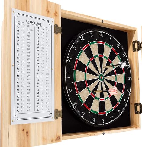 Dart Board Cabinet Set - Modelo Especial Dart Board with 6 Steel Tip Darts, Scoreboard, Hanging Wood Cupboard by Trademark Gameroom in Saudi Arabia
