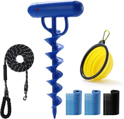 Dog Tie Out Cable Stakes Dog Reflective Leash and Stake for Outside Camping Yard Beach Lawn Dog Anchor to Holds Small /Medium/Large Dogs (BULE-5IN1) GZ-T-BU in Saudi Arabia