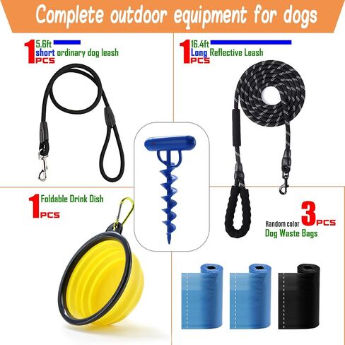 Dog Tie Out Cable Stakes Dog Reflective Leash and Stake for Outside Camping Yard Beach Lawn Dog Anchor to Holds Small /Medium/Large Dogs (BULE-5IN1) GZ-T-BU in Saudi Arabia