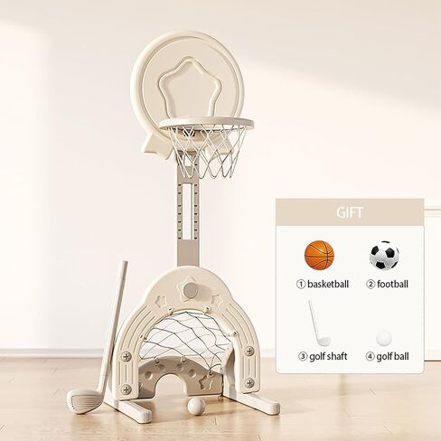 Kids Basketball Hoop, Toddler Sports Activity Center, Basketball Soccer Golf Game Set, Indoor Outdoor Basketball Hoop Set Adjustable Height Levels, Gift for Baby Toy for Baby & Toddlers (Grey) in Saudi Arabia