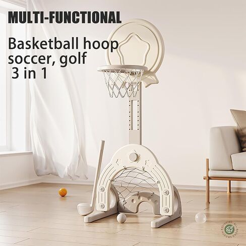 Kids Basketball Hoop, Toddler Sports Activity Center, Basketball Soccer Golf Game Set, Indoor Outdoor Basketball Hoop Set Adjustable Height Levels, Gift for Baby Toy for Baby & Toddlers (Grey) in Saudi Arabia