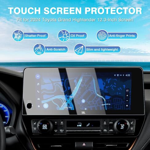 Karltys 2 Pack 12.3-Inch Screen Protector for 2024 Toyota Grand Highlander XLE/Limited/Platinum Accessories, 9H Hardness Touchscreen Tempered Glass, Car Radio Screen Cover Anti Fingerprint in Saudi Arabia