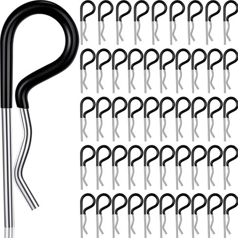 Ferraycle Tow Power Cotter Clip Zinc Plated Spring Steel Hairpin R Clips with Vinyl Coated Grip for Hitch Pin Systems Locking, 0.15 Inch Diameter and 3.35 Inches Long (Silver, Black, 50 Pieces) in Saudi Arabia