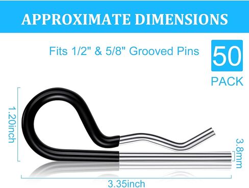 Ferraycle Tow Power Cotter Clip Zinc Plated Spring Steel Hairpin R Clips with Vinyl Coated Grip for Hitch Pin Systems Locking, 0.15 Inch Diameter and 3.35 Inches Long (Silver, Black, 50 Pieces) in Saudi Arabia
