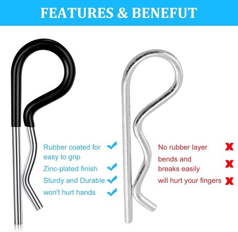 Ferraycle Tow Power Cotter Clip Zinc Plated Spring Steel Hairpin R Clips with Vinyl Coated Grip for Hitch Pin Systems Locking, 0.15 Inch Diameter and 3.35 Inches Long (Silver, Black, 50 Pieces) in Saudi Arabia