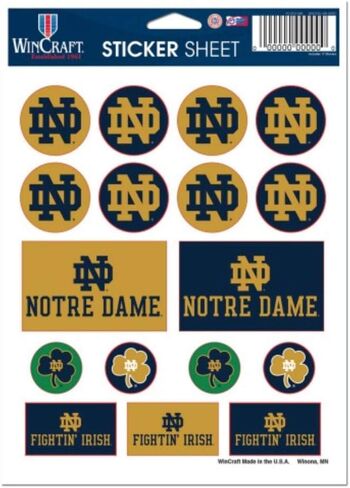 NCAA University of Notre Dame Fighting Irish 5'' x 7'' inch Sticker Sheet in Saudi Arabia