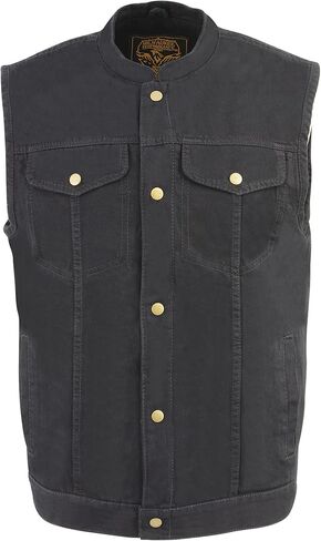 Milwaukee Leather Men's SOA Anarchy Black Denim Textile Motorcycle Vest - Gun Pocket Inside in Saudi Arabia