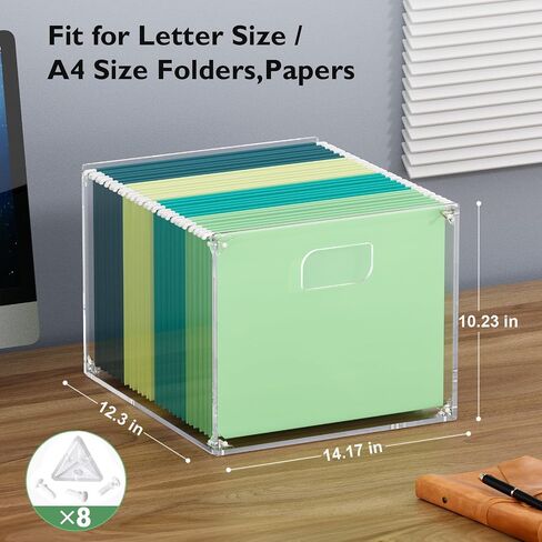 MaxGear Hanging File Organizer Box, Acrylic File Folder Organizer with Handles, Clear File Box Organizer for Letter Size/A4 Folder Holder, Acrylic Desktop File Box for Home Work Office in Saudi Arabia